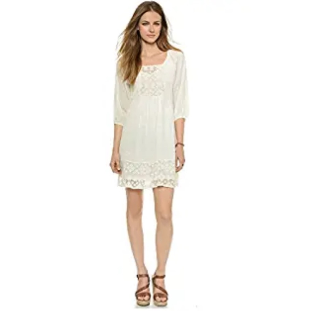 Velvet by Graham & Spencer Damask Embroidered Dress Size Large White